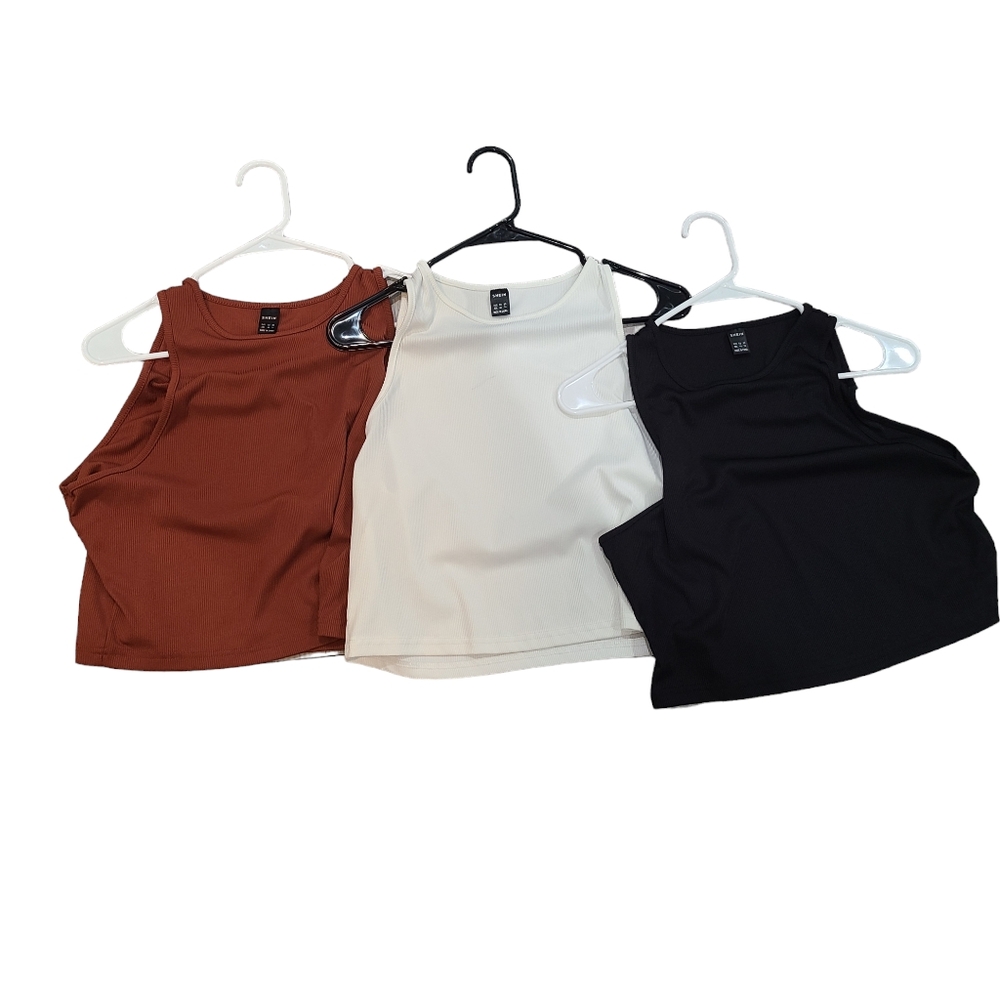 SHEIN Essnce 3pcs Rib Knit Solid Tank Top